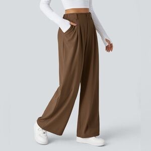 HALARA Flex Brown Waffle Knit High Waist Wide Leg Work Pants Women’s L NWT
